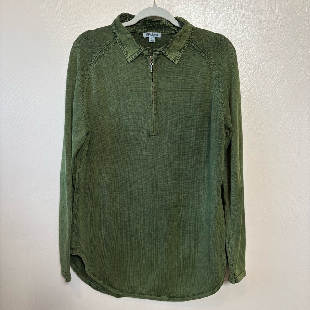 PBJ Blues Womens 1/4 Zip Sweater Tunic Pullover Forest Green Collared Size Large
